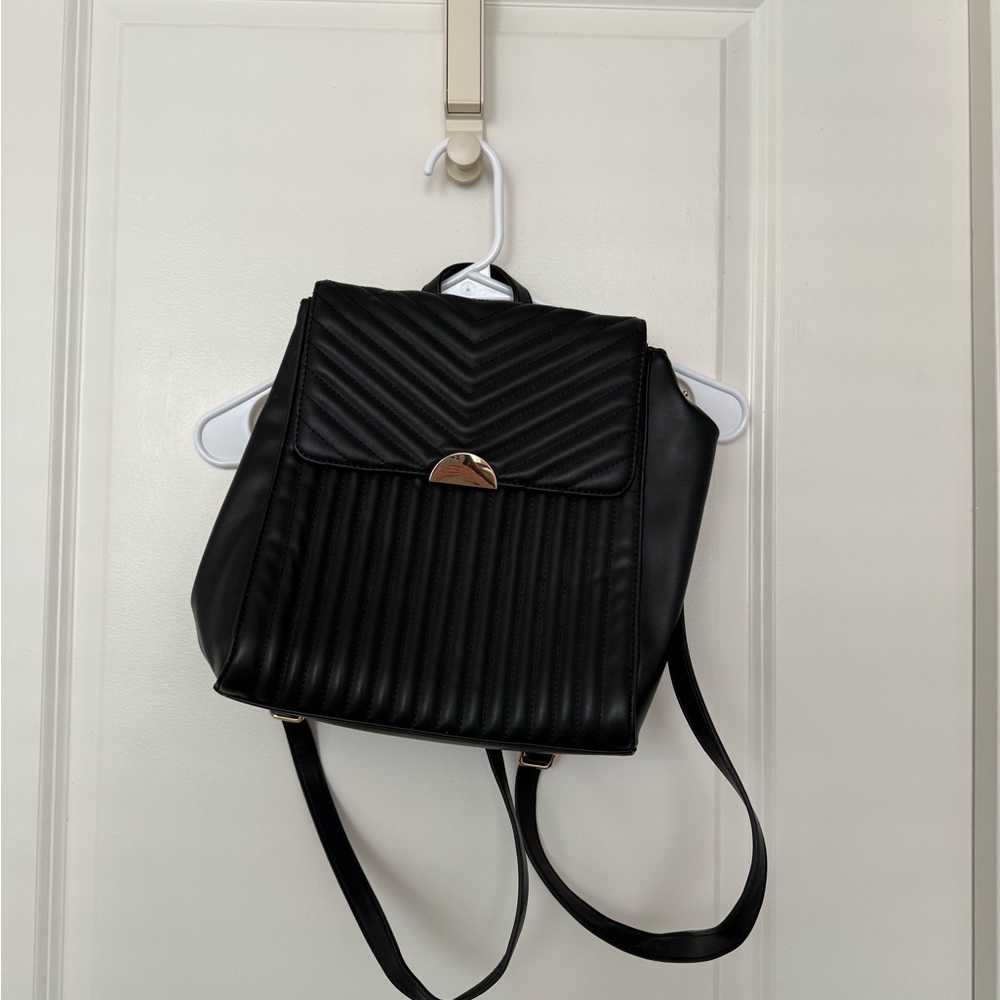 Black Faux Leather Backpack
